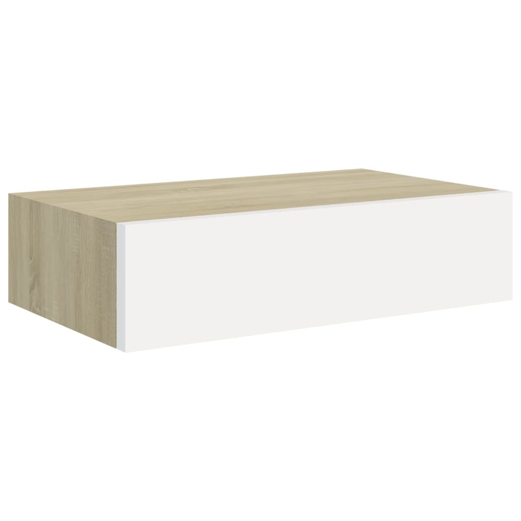 vidaXL Wandschappen 2 st met lade 40x23,5x10 cm MDF eikenkleurig en wit