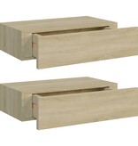 vidaXL Wandschappen 2 st met lade 40x23,5x10 cm MDF eikenkleurig