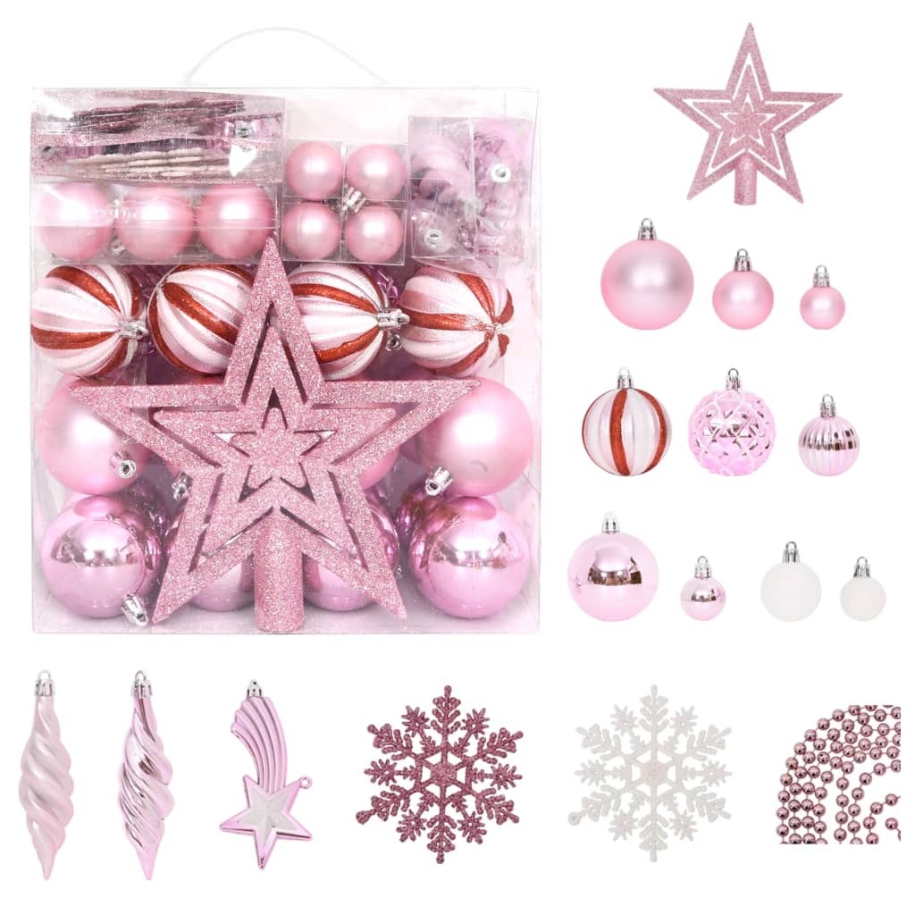 vidaXL 65-delige Kerstballenset roze/rood/wit