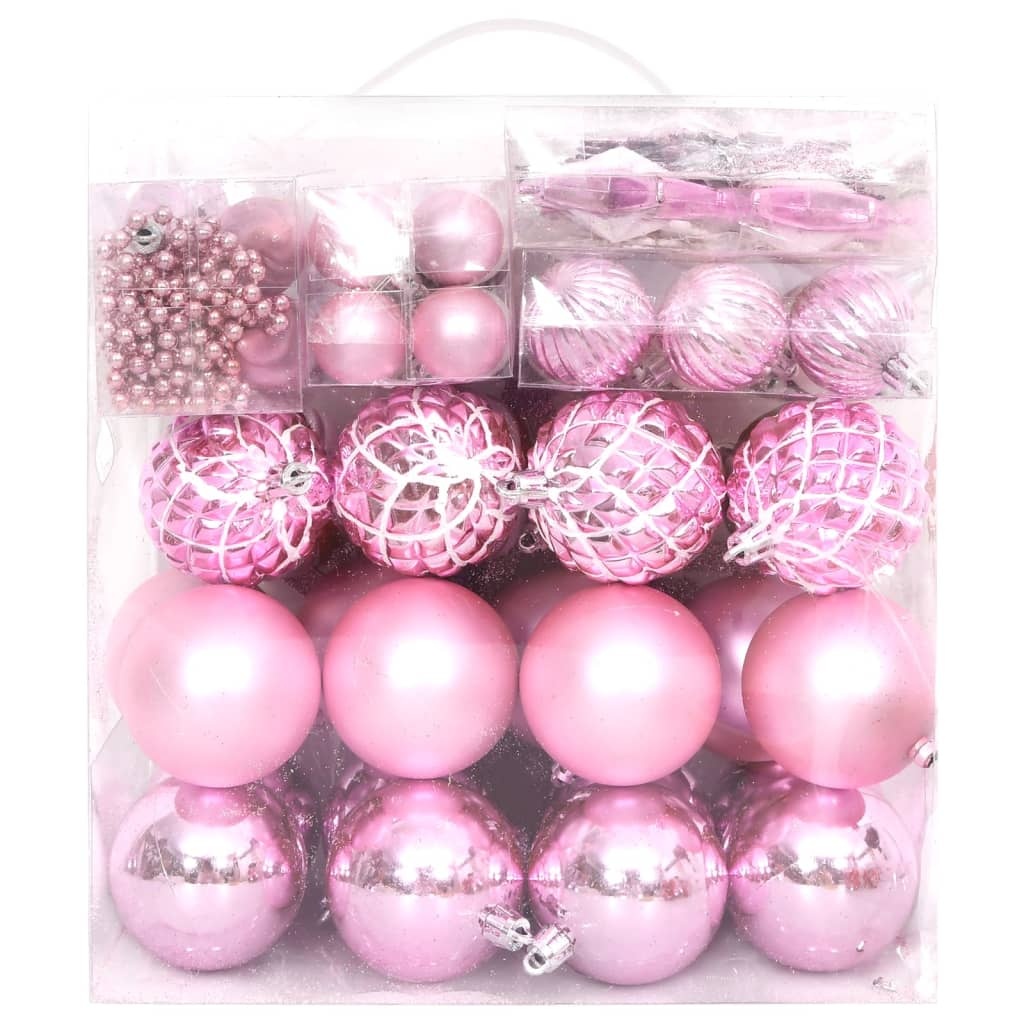 vidaXL 65-delige Kerstballenset roze/rood/wit