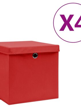 Opbergboxen met deksels 4 st 28x28x28 cm rood