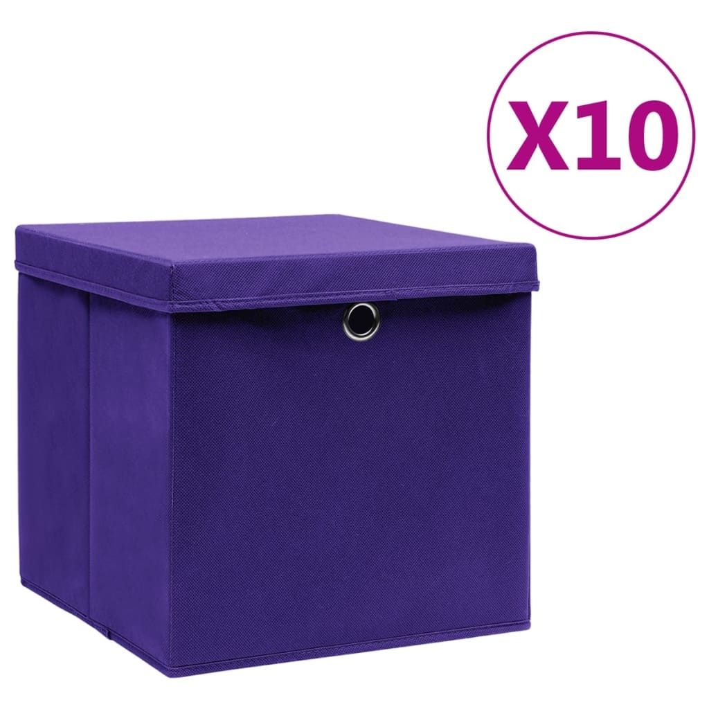 vidaXL Opbergboxen met deksels 10 st 28x28x28 cm paars