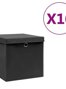 vidaXL Opbergboxen met deksels 10 st 28x28x28 cm zwart