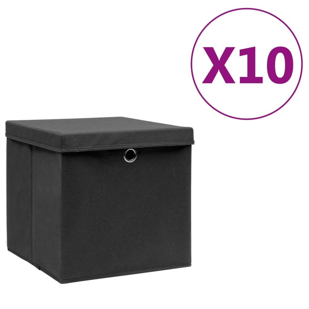 vidaXL Opbergboxen met deksels 10 st 28x28x28 cm zwart