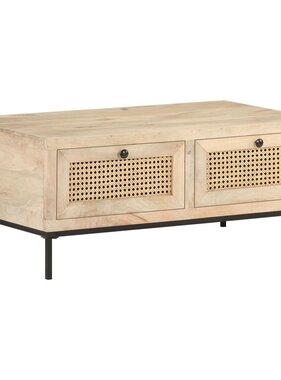 vidaXL Salontafel 90x50x37 cm massief mangohout en natuurlijk riet