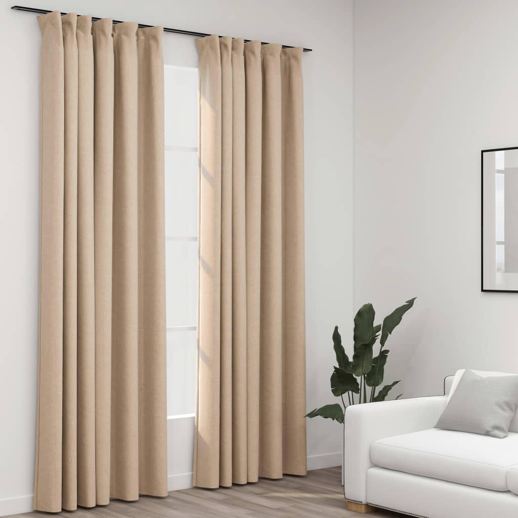 vidaXL Gordijnen linnen-look verduisterend haken 2 st 140x225 cm beige