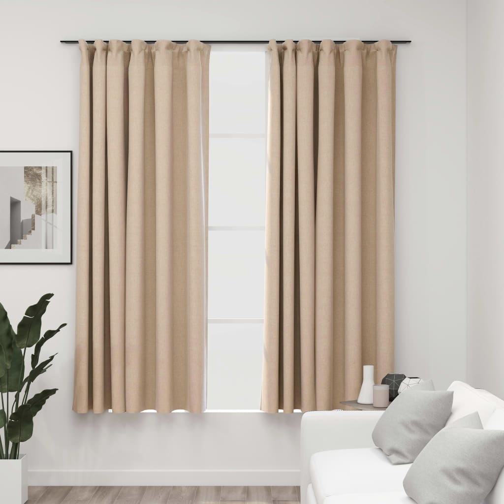 vidaXL Gordijnen linnen-look verduisterend haken 2 st 140x175 cm beige