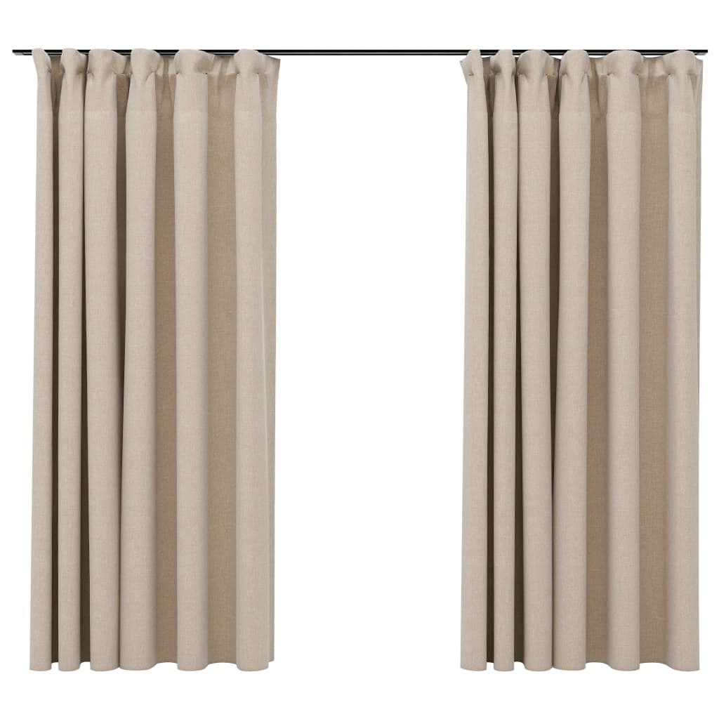 vidaXL Gordijnen linnen-look verduisterend haken 2 st 140x175 cm beige