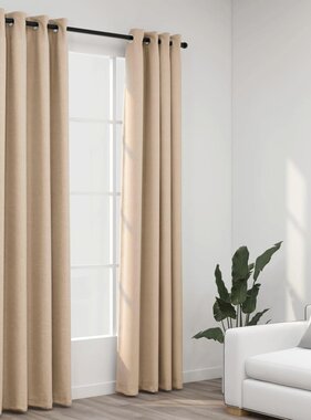 vidaXL Gordijnen linnen-look verduisterend ogen 2 st 140x245 cm beige