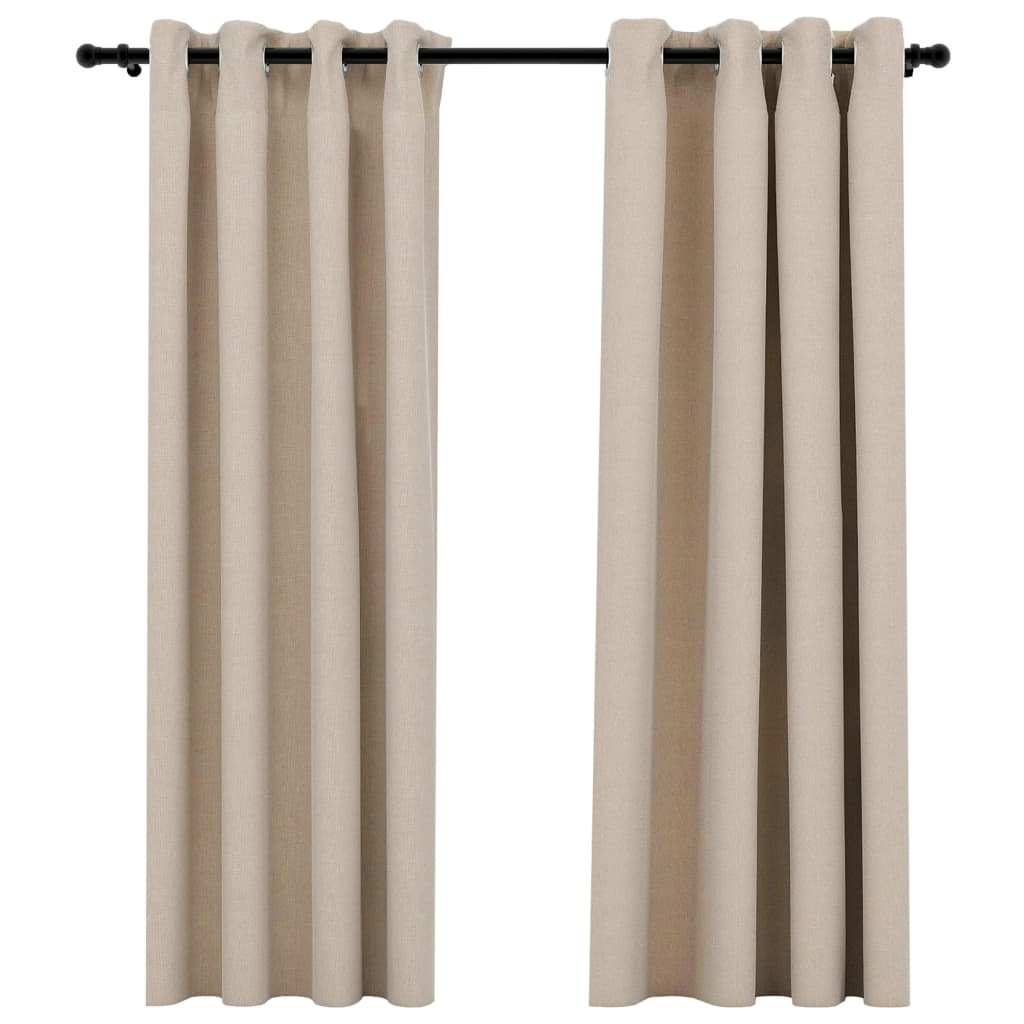 Gordijnen linnen-look verduisterend ogen 2 st 140x175 cm beige