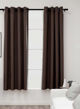 vidaXL Gordijnen linnen-look verduisterend ogen 2 st 140x175 cm taupe