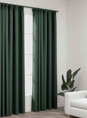 Gordijnen linnen-look verduisterend haken 2 st 140x245 cm groen