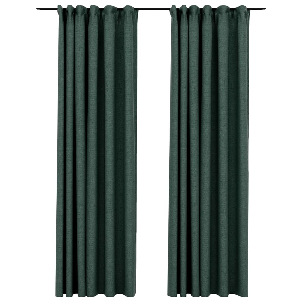 Gordijnen linnen-look verduisterend haken 2 st 140x225 cm groen