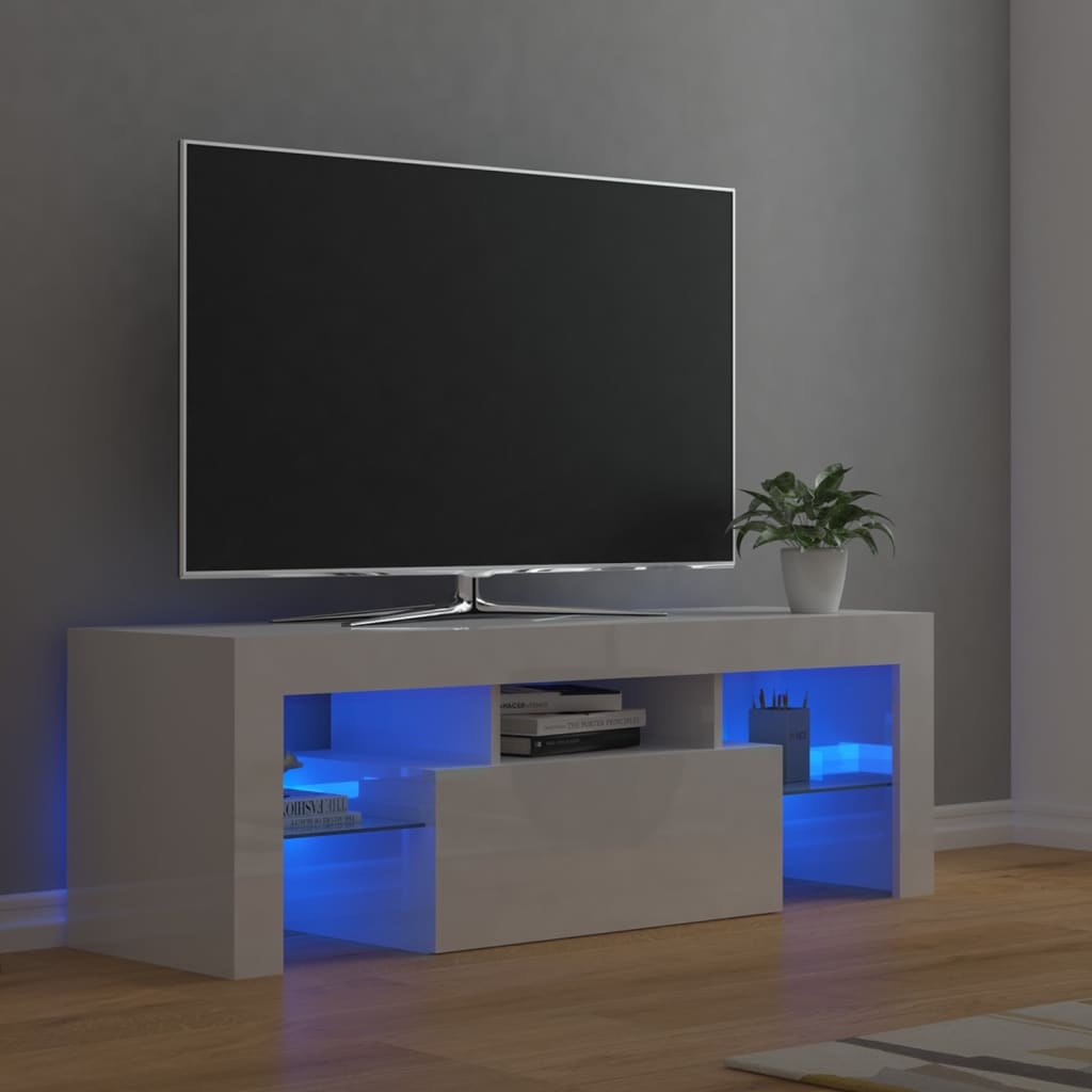 Tv-meubel met LED-verlichting 120x35x40 cm hoogglans wit