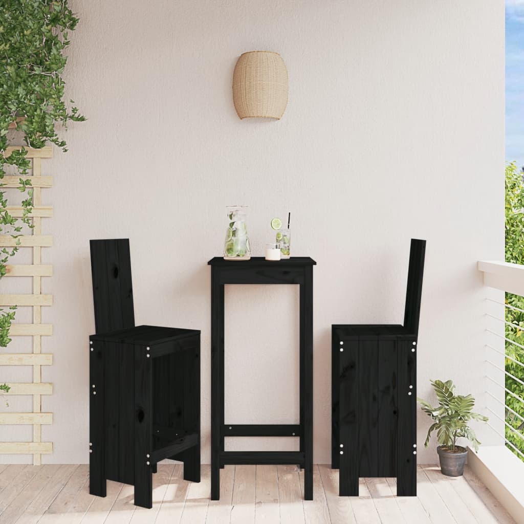 VidaXL Barkrukken 2 st 40x42x120 cm massief grenenhout zwart