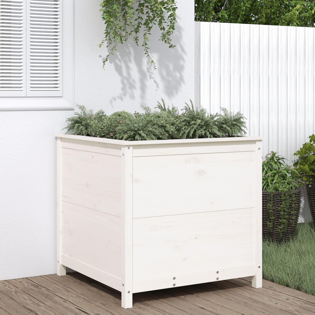 VidaXL Plantenbak 82,5x82,5x78 cm massief grenenhout wit