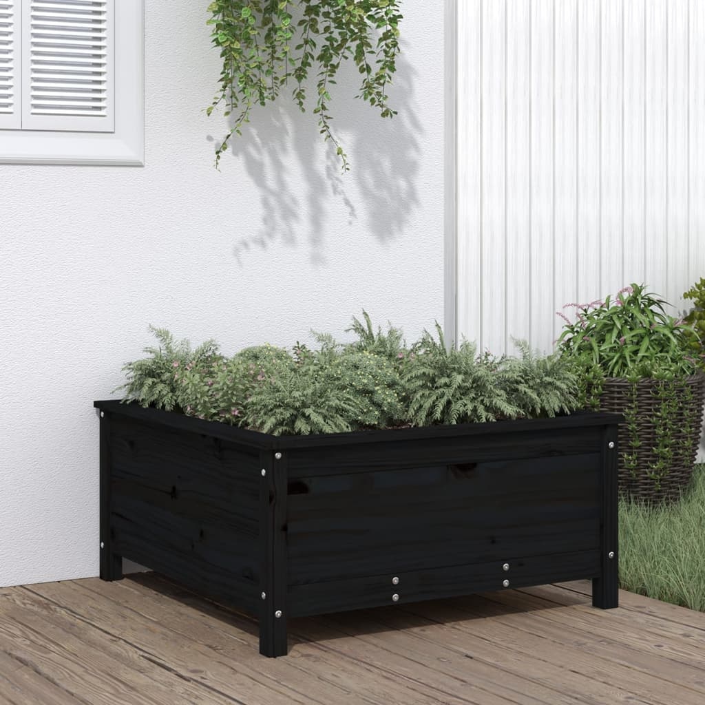 VidaXL Plantenbak 82,5x82,5x39 cm massief grenenhout zwart