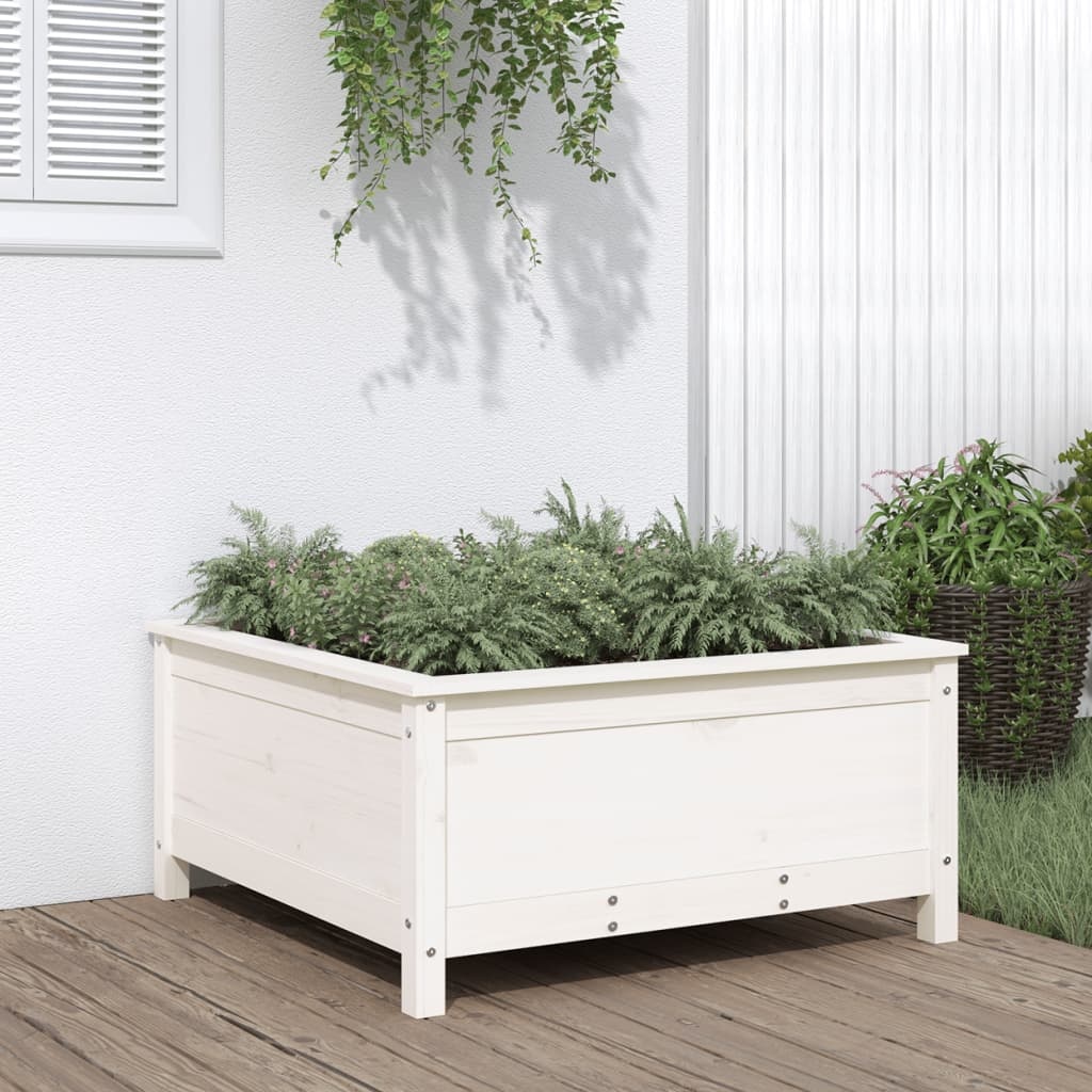 VidaXL Plantenbak 82,5x82,5x39 cm massief grenenhout wit