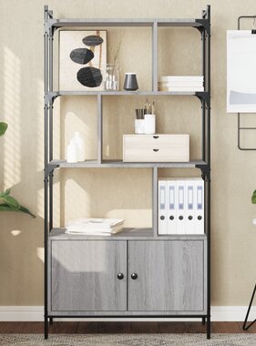 VidaXL Boekenkast met deuren 76,5x30x154,5 cm hout grijs sonoma eiken