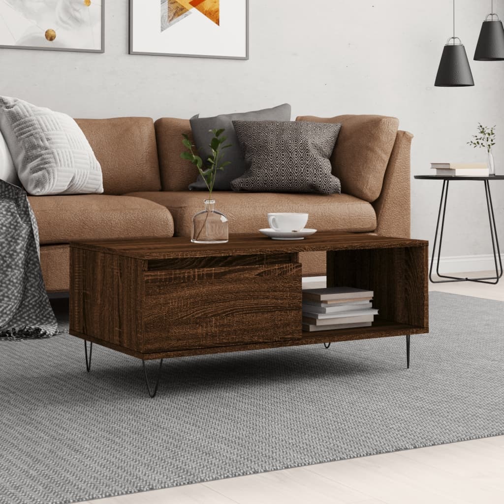 VidaXL Salontafel 90x50x36,5 cm bewerkt hout bruineikenkleurig