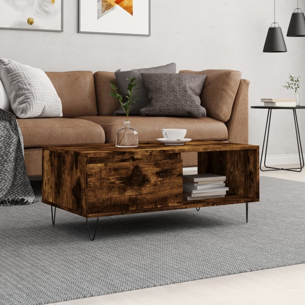 VidaXL Salontafel 90x50x36,5 cm bewerkt hout gerookt eikenkleurig