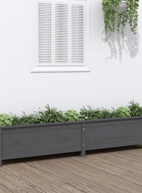 vidaXL Plantenbak verhoogd 199,5x40x39 cm massief grenenhout grijs