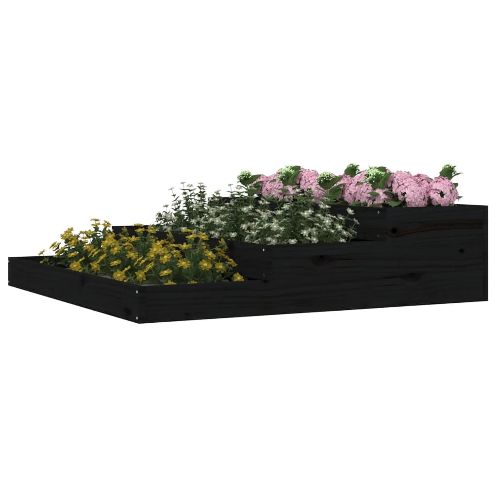 vidaXL Plantenbak 107x107x27 cm massief grenenhout zwart