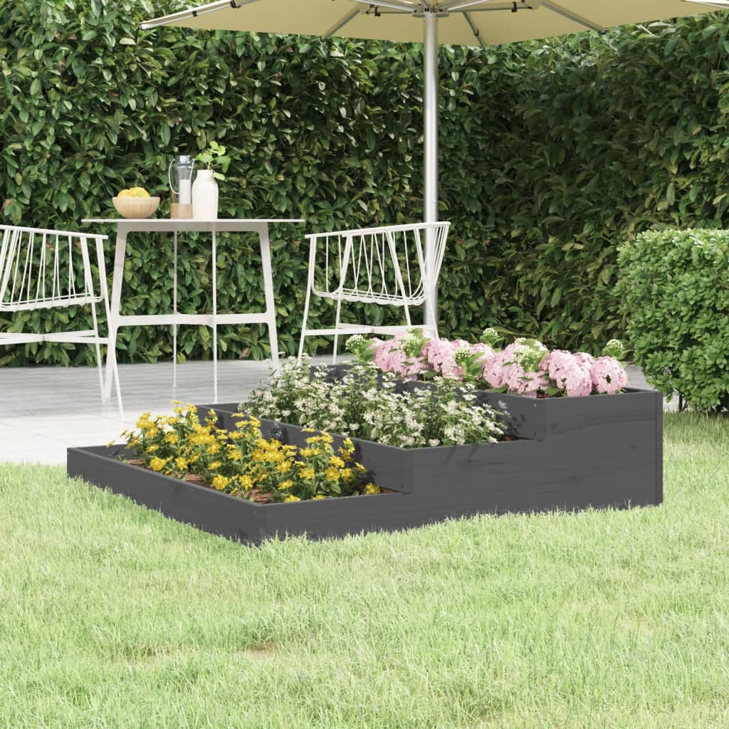 VidaXL Plantenbak 107x107x27 cm massief grenenhout grijs