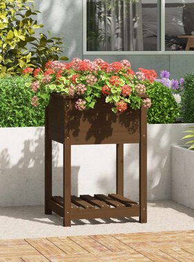 VidaXL Plantenbak met schap 54x54x81 cm grenenhout honingbruin