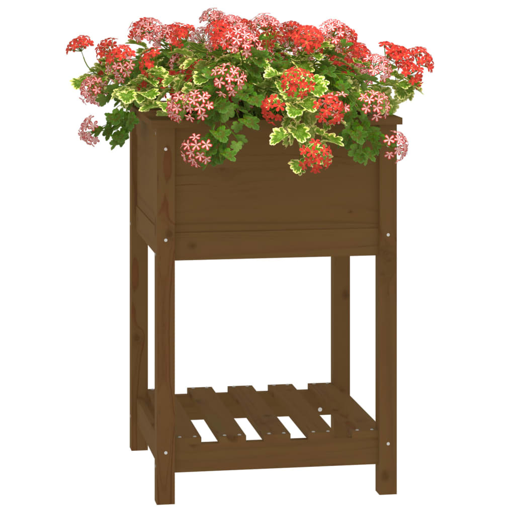 VidaXL Plantenbak met schap 54x54x81 cm grenenhout honingbruin