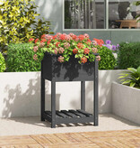 VidaXL Plantenbak met schap 54x54x81 cm massief grenenhout grijs