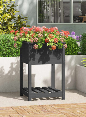 VidaXL Plantenbak met schap 54x54x81 cm massief grenenhout grijs