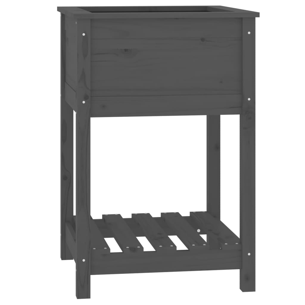 VidaXL Plantenbak met schap 54x54x81 cm massief grenenhout grijs