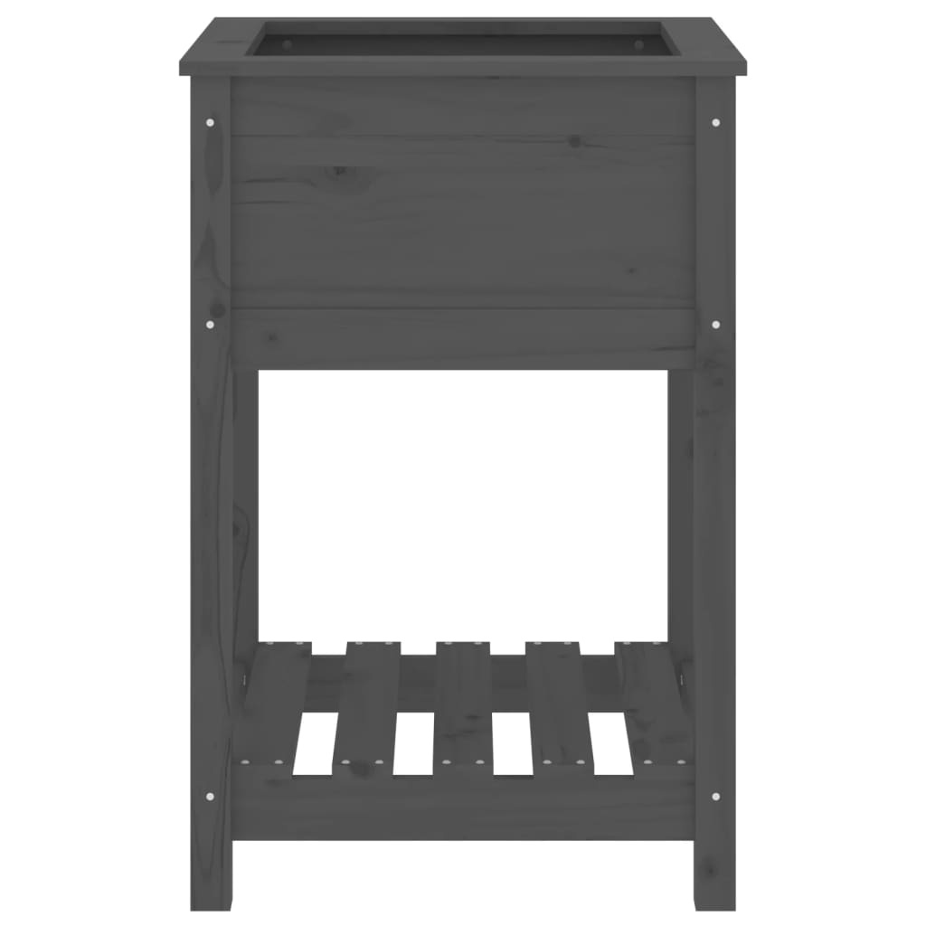 VidaXL Plantenbak met schap 54x54x81 cm massief grenenhout grijs