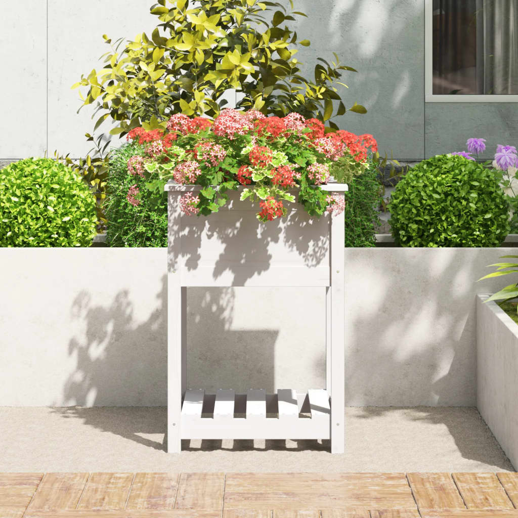 VidaXL Plantenbak met schap 54x54x81 cm massief grenenhout wit