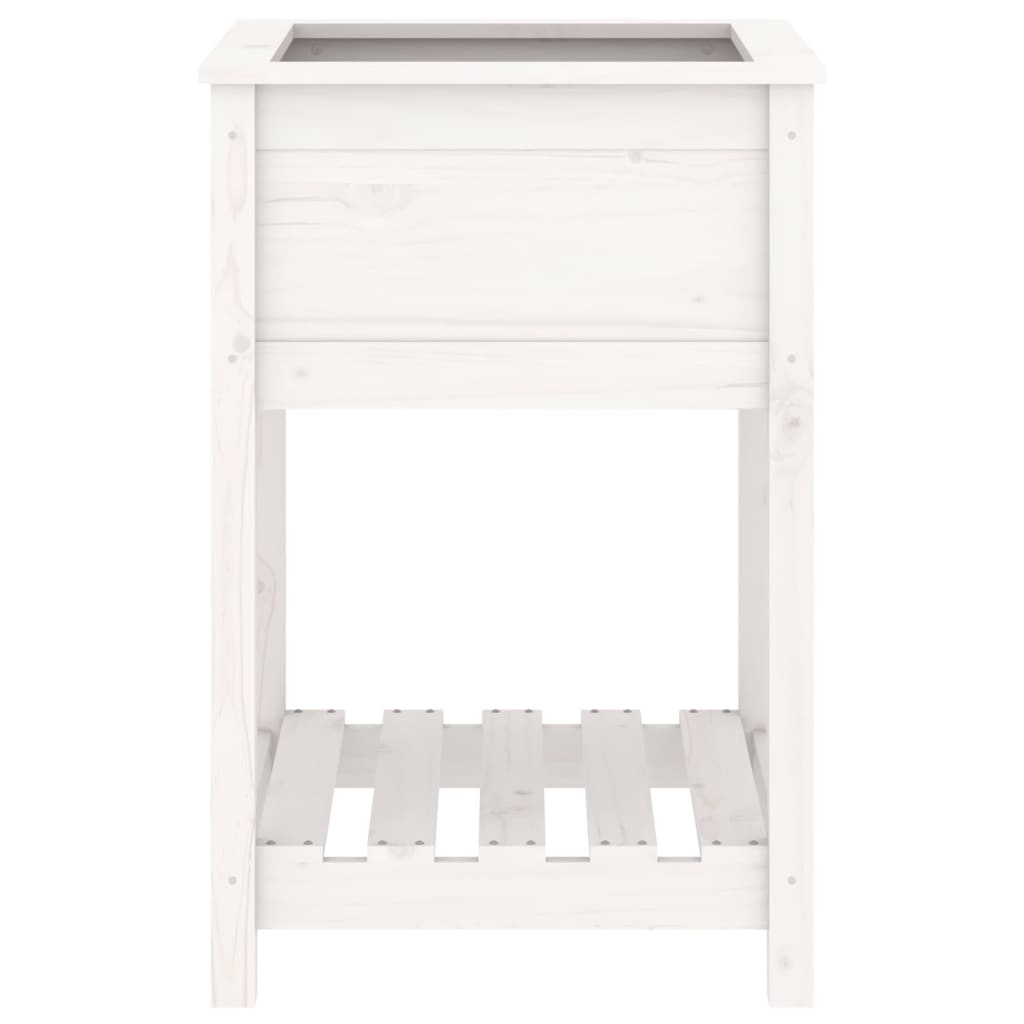 VidaXL Plantenbak met schap 54x54x81 cm massief grenenhout wit