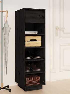 VidaXL Schoenenkast 34x30x105 cm massief grenenhout zwart