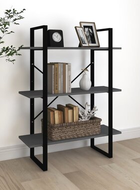VidaXL Boekenkast met 3 schappen 80x30x105 cm massief grenenhout grijs