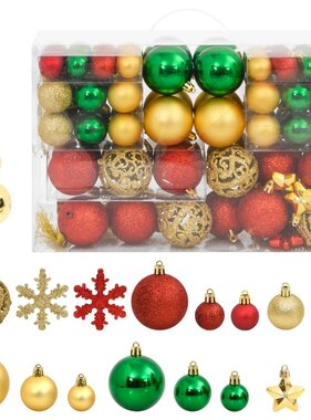 vidaXL 112-delige Kerstballenset polystyreen rood groen en goudkleurig