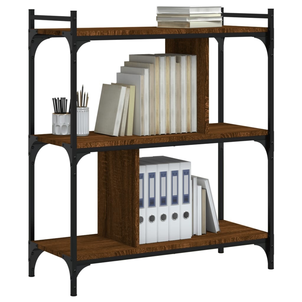 VidaXL Boekenkast 3-laags 76x32x88 cm bewerkt hout bruineikenkleurig