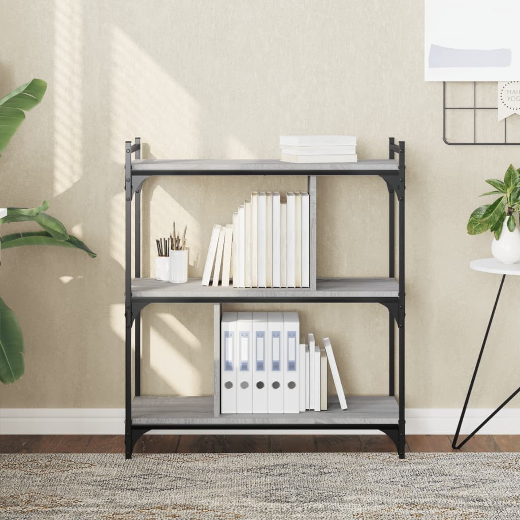 VidaXL Boekenkast 3-laags 76x32x88 cm bewerkt hout grijs sonoma
