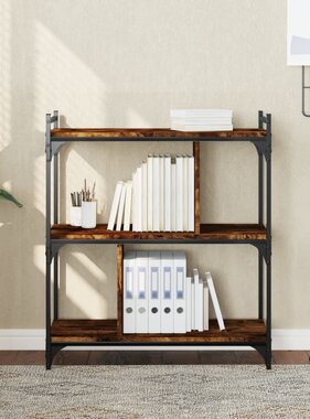 VidaXL Boekenkast 3-laags 76x32x88 cm bewerkt hout gerookt eikenkleur