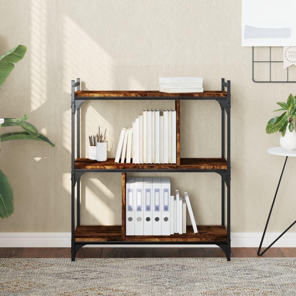 VidaXL Boekenkast 3-laags 76x32x88 cm bewerkt hout gerookt eikenkleur