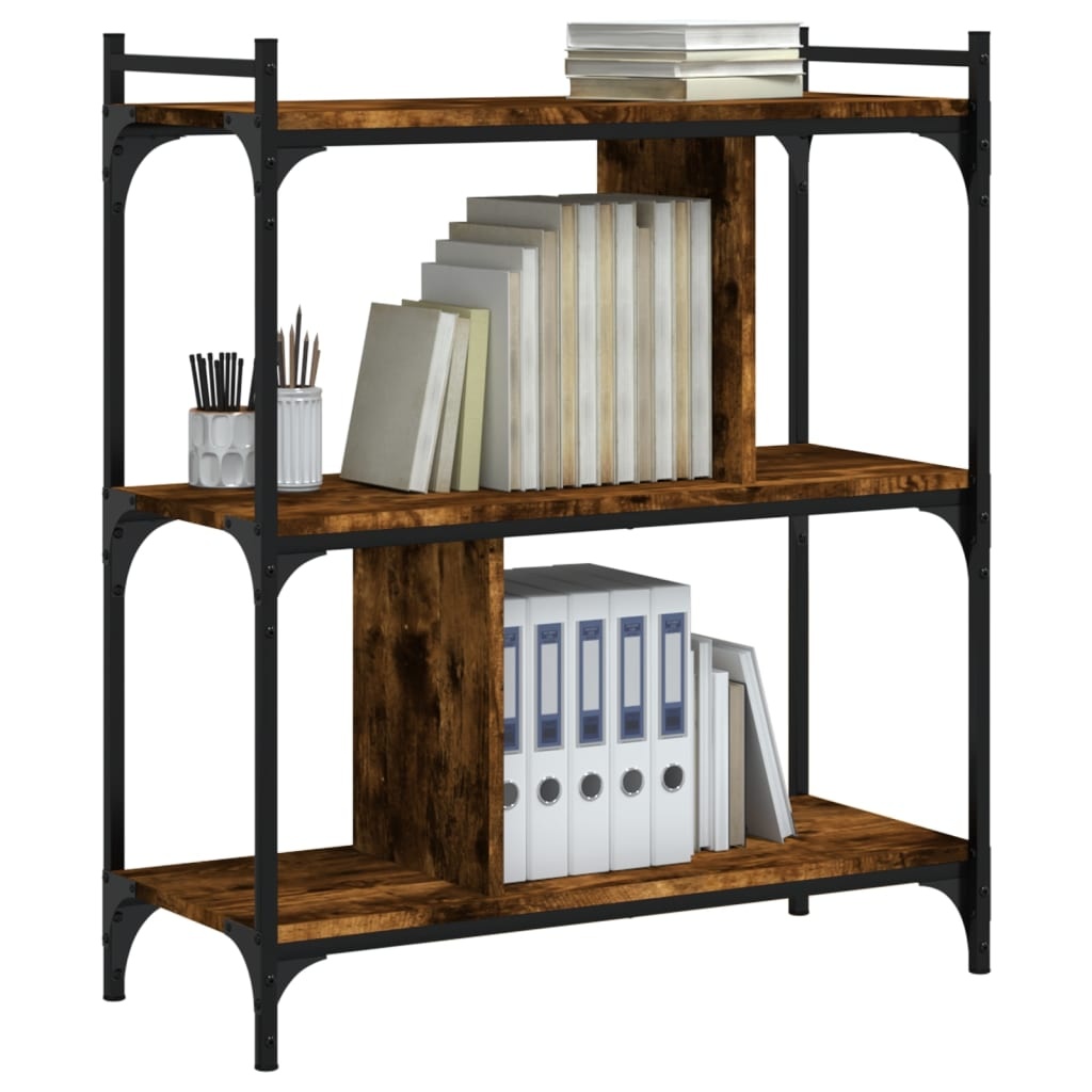 VidaXL Boekenkast 3-laags 76x32x88 cm bewerkt hout gerookt eikenkleur