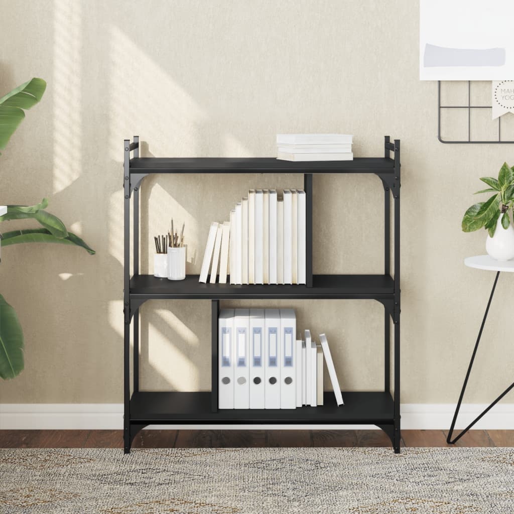 VidaXL Boekenkast 3-laags 76x32x88 cm bewerkt hout zwart