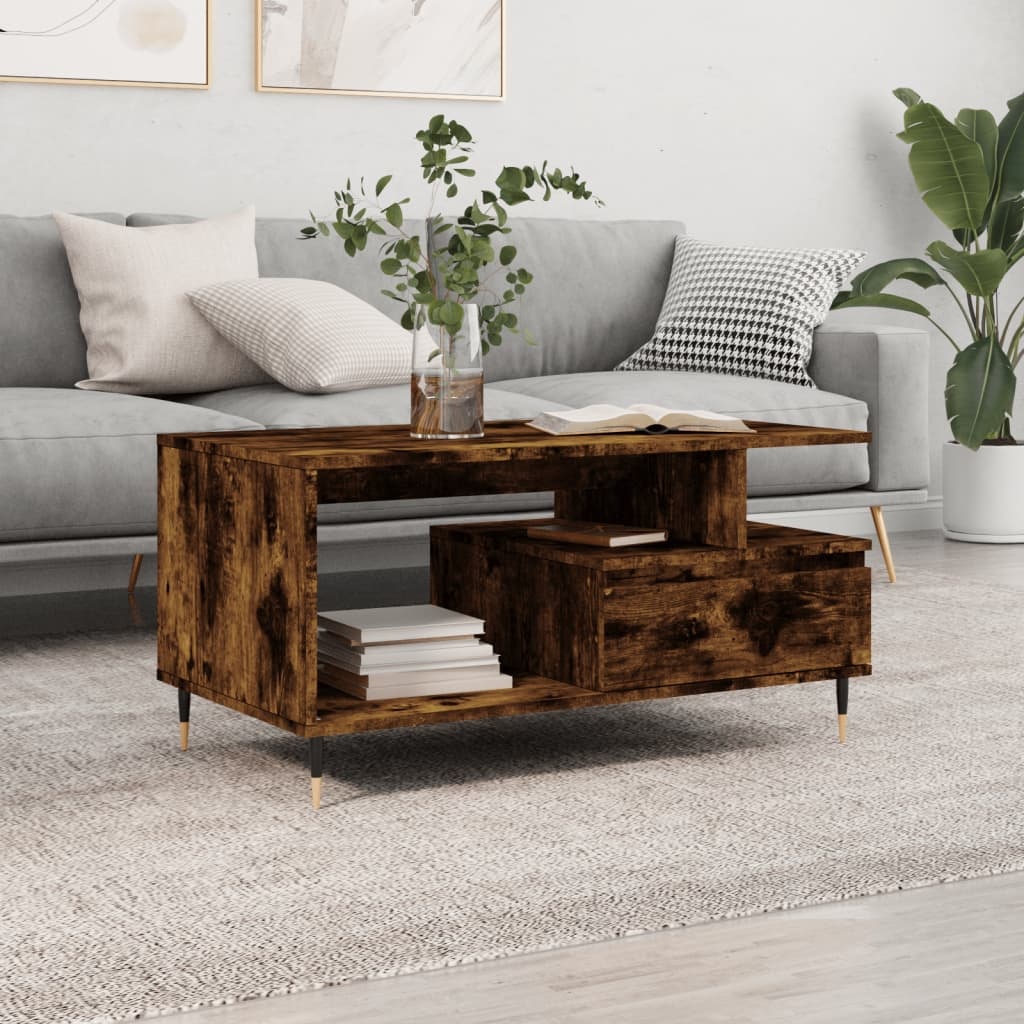 VidaXL Salontafel 90x49x45 cm bewerkt hout gerookt eikenkleurig