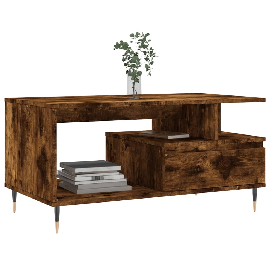 VidaXL Salontafel 90x49x45 cm bewerkt hout gerookt eikenkleurig