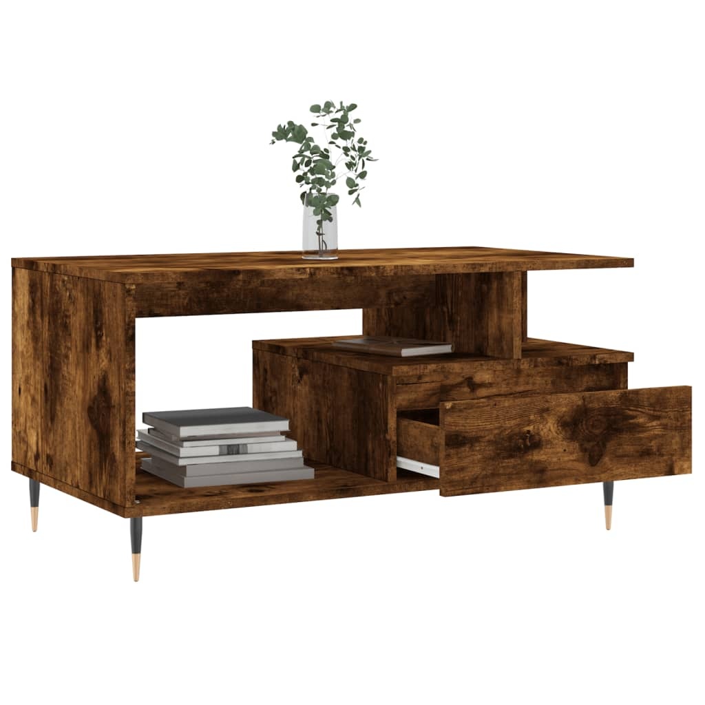 VidaXL Salontafel 90x49x45 cm bewerkt hout gerookt eikenkleurig