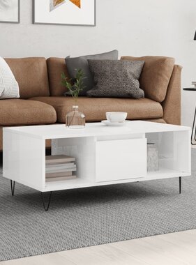 VidaXL Salontafel 90x50x36,5 cm bewerkt hout hoogglans wit