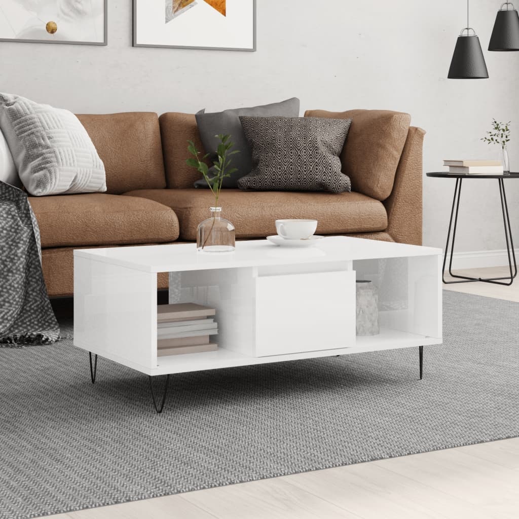 VidaXL Salontafel 90x50x36,5 cm bewerkt hout hoogglans wit